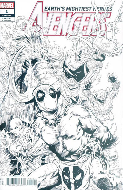 Cover for Avengers (Marvel, 2018 series) #1 [Greg Land 'Deadpool Party' Black and White]