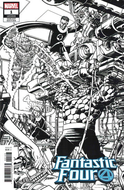 Cover for Fantastic Four (Marvel, 2018 series) #1 [George Perez Remastered Black and White]