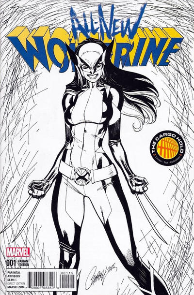 Cover for All-New Wolverine (Marvel, 2016 series) #1 [Cargo Hold Exclusive J. Scott Campbell Black and White Variant]