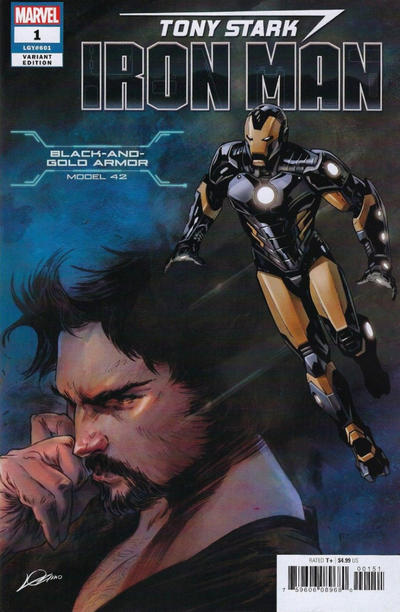Cover for Tony Stark: Iron Man (Marvel, 2018 series) #1 [Black and Gold Armor - Alexander Lozano / Valerio Schiti]