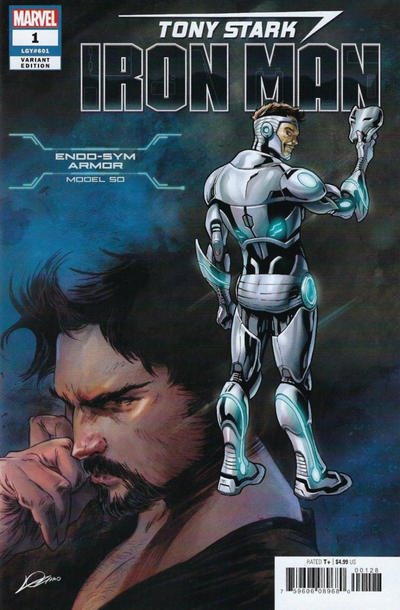Cover for Tony Stark: Iron Man (Marvel, 2018 series) #1 [Endo-Sym Armor - Alexander Lozano / Valerio Schiti]