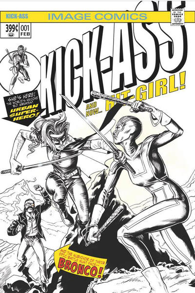 Cover for Kick-Ass (Image, 2018 series) #1 [Cover O - Big Time Collectibles Exclusive - Mike Rooth Black and White]
