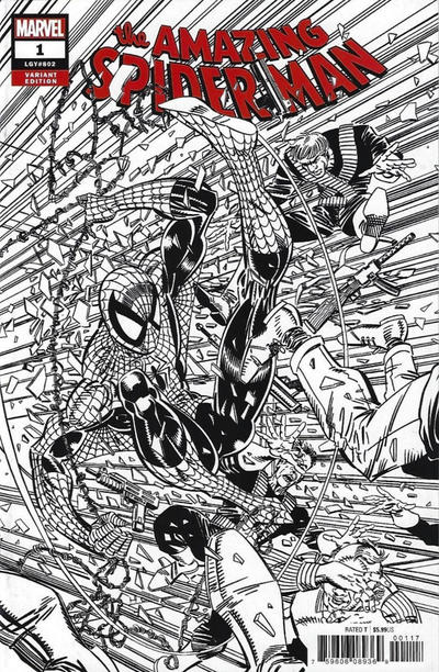 Cover for Amazing Spider-Man (Marvel, 2018 series) #1 (802) [Variant Edition - Erik Larsen B&W Cover]