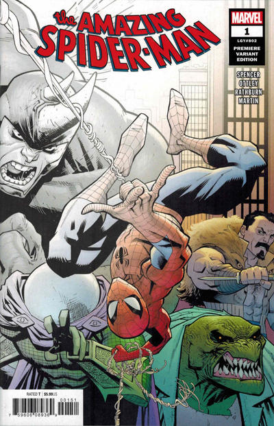 Cover for Amazing Spider-Man (Marvel, 2018 series) #1 (802) [Variant Edition - PX Previews Exclusive San Diego Comic Con 2018 - Ryan Ottley Black and White Wraparound Cover]