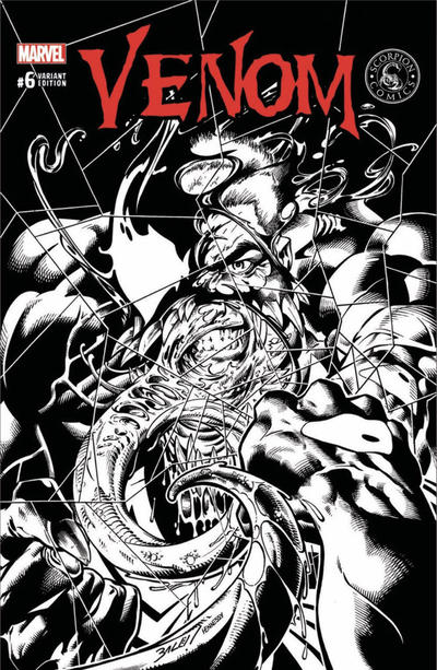 Cover for Venom (Marvel, 2017 series) #6 [Variant Edition - Scorpion Comics Exclusive - Mark Bagley Black and White Cover]