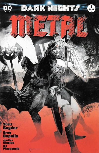 Cover for Dark Nights: Metal (DC, 2017 series) #1 [Forbidden Planet / Jetpack Comics Bill Sienkiewicz Black and White Cover]