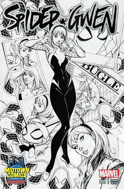 Cover for Spider-Gwen (Marvel, 2015 series) #1 [Variant Edition - Midtown Comics Exclusive! - J. Scott Campbell Black and White Cover]