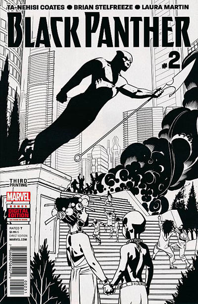 Cover for Black Panther (Marvel, 2016 series) #2 [Third Printing Variant - Rahzzah Run the Jewels Black and White]