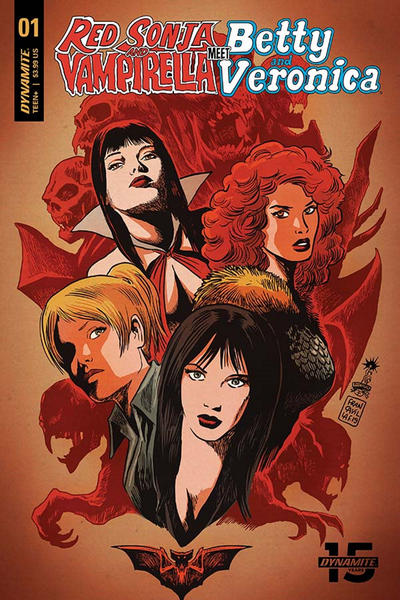Cover for Red Sonja and Vampirella Meet Betty and Veronica (Dynamite Entertainment, 2019 series) #1 [Exclusive Virgin Cover Art by Shannon Maer]