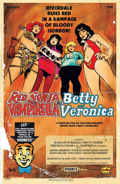 Cover for Red Sonja and Vampirella Meet Betty and Veronica (Dynamite Entertainment, 2019 series) #1 [Exclusive Virgin Cover Art by Shannon Maer]