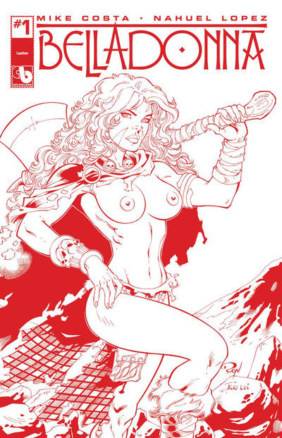 Cover for Belladonna (Avatar Press, 2015 series) #1 [Red Hot Topless Leather Variant]