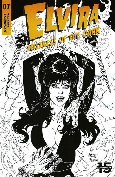 Cover for Elvira Mistress of the Dark (Dynamite Entertainment, 2018 series) #7 [Black and White Cover John Royle]