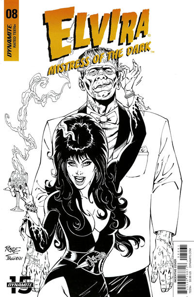 Cover for Elvira Mistress of the Dark (Dynamite Entertainment, 2018 series) #8 [Black and White Cover John Royle]