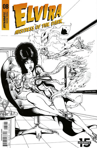 Cover for Elvira Mistress of the Dark (Dynamite Entertainment, 2018 series) #8 [Incentive Black and White Cover Roberto Castro]
