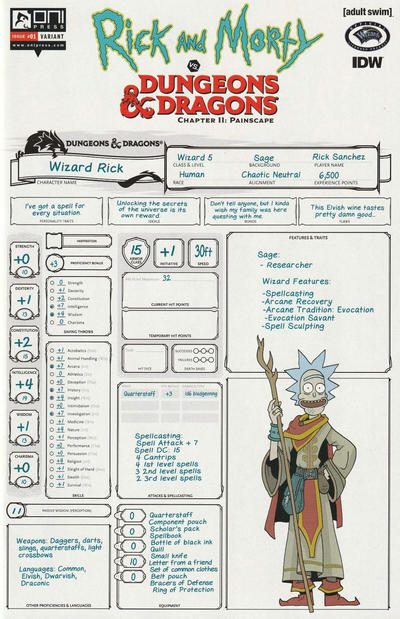 Cover for Rick and Morty vs. Dungeons & Dragons, Chapter II: Painscape (Oni Press, 2019 series) #1 [Character Sheet Cover by Jim Zub and Troy Little]
