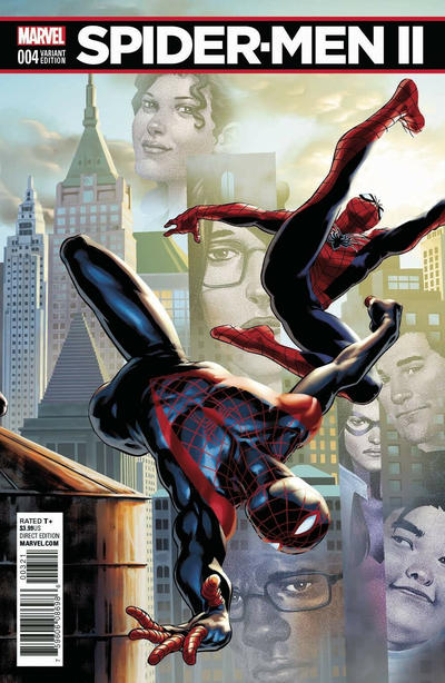 Cover for Spider-Men II (Marvel, 2017 series) #4 [Variant Edition - Jesus Saiz Connecting Cover]