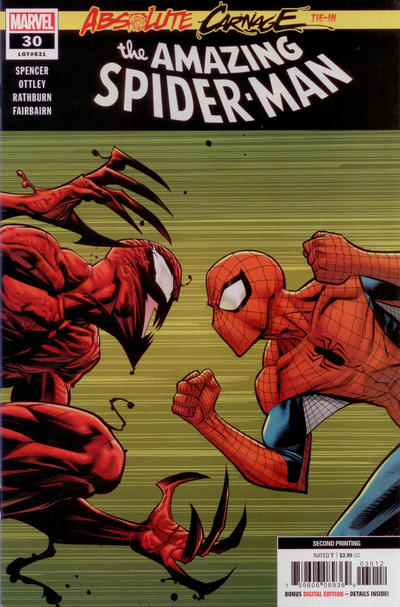 Cover for Amazing Spider-Man (Marvel, 2018 series) #30 (831) [Second Printing - Ryan Ottley Cover]