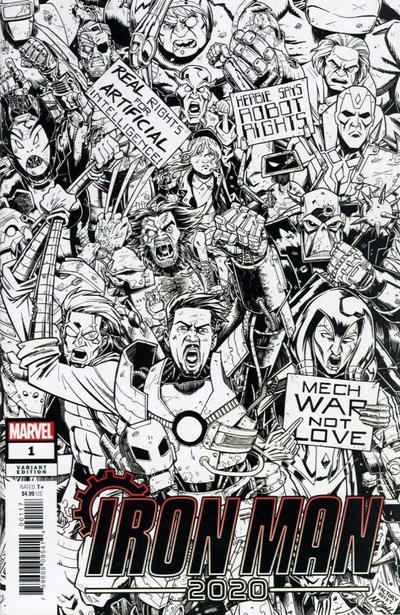 Cover for Iron Man 2020 (Marvel, 2020 series) #1 [Nick Roche 'Party' Black and White]