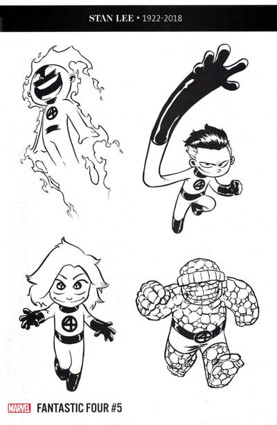 Cover for Fantastic Four (Marvel, 2018 series) #5 (650) [Skottie Young 'Party' Black and White]