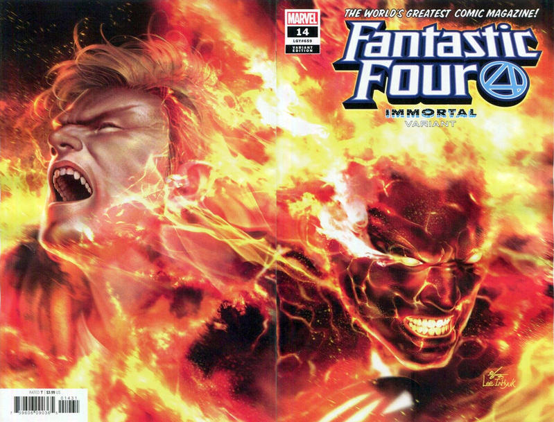 Cover for Fantastic Four (Marvel, 2018 series) #14 (659) [InHyuk Lee 'Immortal' Wraparound (Human Torch)]