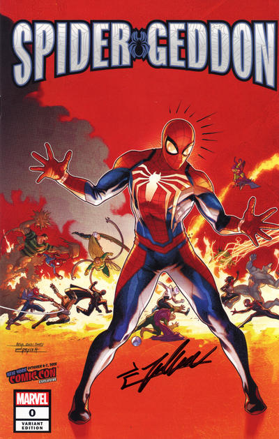 Cover for Spider-Geddon (Marvel, 2018 series) #0 [Variant Edition - The Comic Mint / NYCC 2018 Exclusive - Secret Wars #8 Homage - Jamal Campbell Cover]