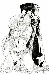 Cover Thumbnail for 1001 Arabian Nights: The Adventures of Sinbad (Zenescope Entertainment, 2008 series) #1 [Fantastic Realm Exclusive Black and White Variant - Randy Queen]