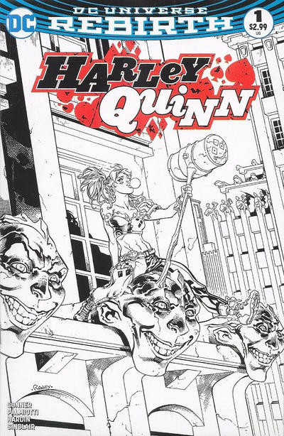 Cover for Harley Quinn (DC, 2016 series) #1 [Yancy Street Comics Tom Raney Black and White Cover]