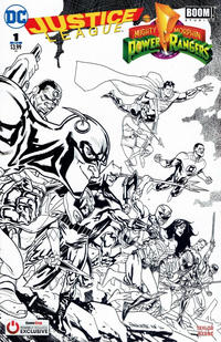 Cover Thumbnail for Justice League / Power Rangers (DC, 2017 series) #1 [Gamestop Yanick Paquette Black and White Cover]