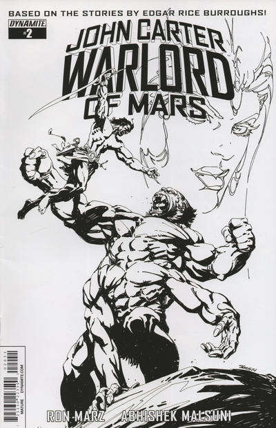 Cover for John Carter, Warlord of Mars (Dynamite Entertainment, 2014 series) #2 [Cover E - Bart Sears Retailer Incentive Black and White Variant]