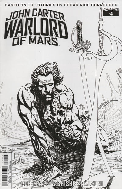 Cover for John Carter, Warlord of Mars (Dynamite Entertainment, 2014 series) #4 [Bart Sears Retailer Incentive Black and White Variant]