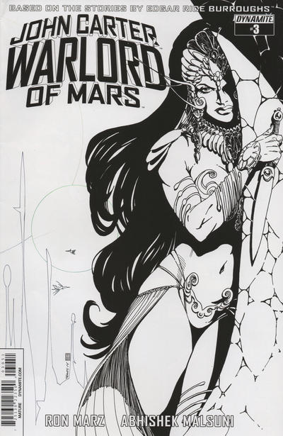 Cover for John Carter, Warlord of Mars (Dynamite Entertainment, 2014 series) #3 [Cover E - Bart Sears Retailer Incentive Black and White Variant]