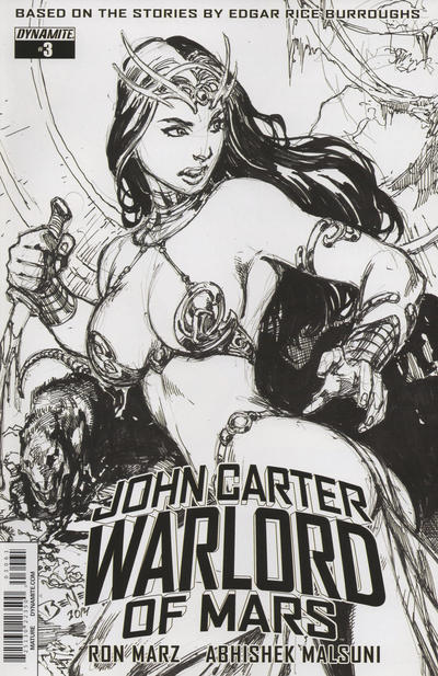 Cover for John Carter, Warlord of Mars (Dynamite Entertainment, 2014 series) #3 [Cover F - Ed Benes Retailer Incentive Black and White Variant]