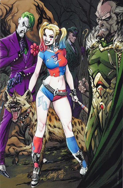 Cover for Batman (DC, 2016 series) #50 [JScottCampbell.com Exclusive Connecting Variant Cover - Harley Quinn, Joker, Ra's Al Ghul, and Riddler]