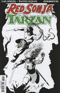 Cover Thumbnail for Red Sonja / Tarzan (Dynamite Entertainment, 2018 series) #6 [Cover E Black and White Walter Geovani]
