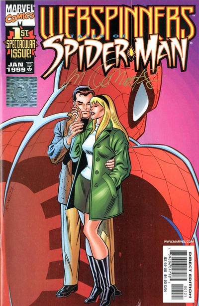 Cover for Webspinners: Tales of Spider-Man (Marvel, 1999 series) #1 [Wizard Blue Holofoil - John Romita Cover - Signed by J. M. DeMatteis]
