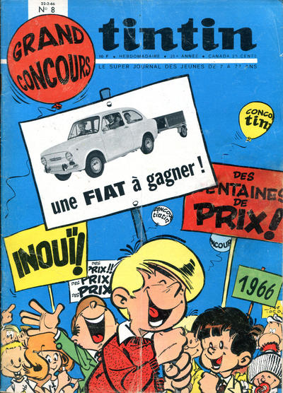 Cover for Le journal de Tintin (Le Lombard, 1946 series) #v21#8/1966