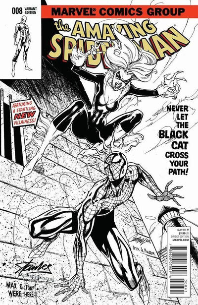 Cover for The Amazing Spider-Man (Marvel, 2014 series) #8 [Variant Edition - Stan Lee Collectibles Exclusive - J. Scott Campbell B&W Cover]
