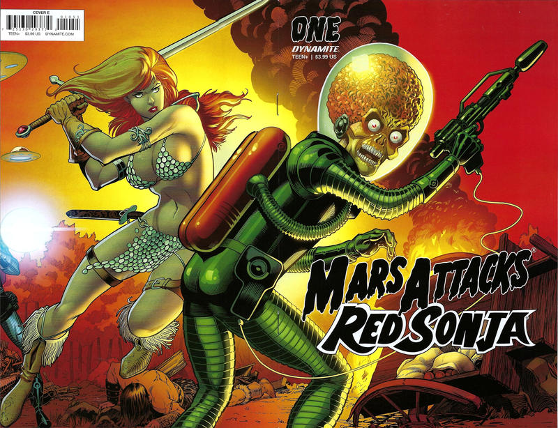 Cover for Mars Attacks / Red Sonja (Dynamite Entertainment, 2020 series) #1 [Cover E Barry Kitson]