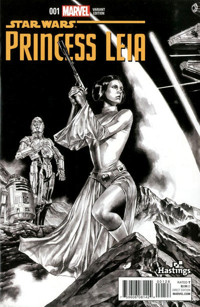 Cover for Princess Leia (Marvel, 2015 series) #1 [Hastings Exclusive Mico Suayan Black and White Variant]