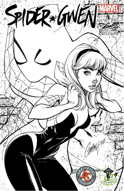 Cover for Spider-Gwen (Marvel, 2015 series) #2 [Variant Edition - Anastasia's Comics / ECCC Shared Exclusive - J. Scott Campbell Black and White Cover]