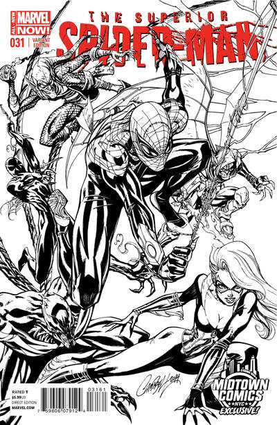 Cover for Superior Spider-Man (Marvel, 2013 series) #31 [Variant Edition - Midtown Comics Exclusive! - J. Scott Campbell B&W Connecting Cover]