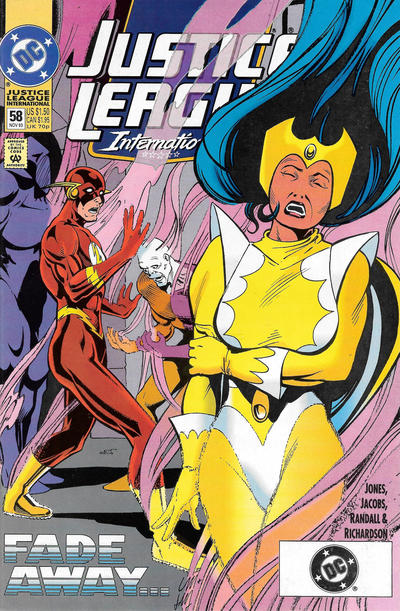 Cover for Justice League International (DC, 1993 series) #58 [DC Bullet Logo Corner Box]