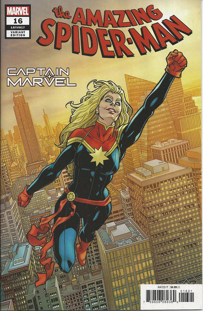 Cover for Amazing Spider-Man (Marvel, 2018 series) #16 (817) [Variant Edition - Captain Marvel - Mike Hawthorne Cover]