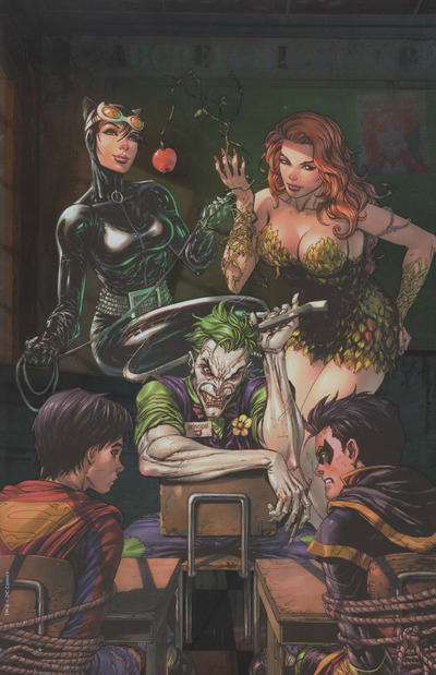 Cover for Super Sons (DC, 2017 series) #1 [Unknown Comics Tyler Kirkham "Joker, Catwoman and Ivy" Virgin Foil Variant]