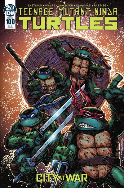 Cover for Teenage Mutant Ninja Turtles (IDW, 2011 series) #100 [Retailer Incentive Cover C - Peter Laird and Kevin Eastman]