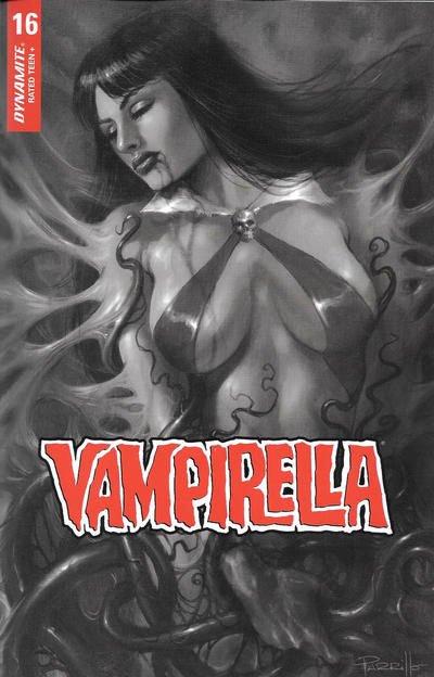 Cover for Vampirella (Dynamite Entertainment, 2019 series) #16 [Black and White Cover Lucio Parrillo]