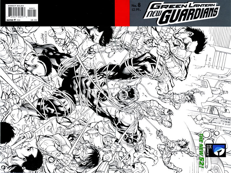 Cover for Green Lantern: New Guardians (DC, 2011 series) #8 [Tyler Kirkham / Matt Banning Black & White Wraparound Cover]