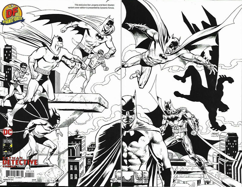 Cover for Detective Comics (DC, 2011 series) #1000 [Dynamic Forces Exclusive Dan Jurgens & Kevin Nowlan Wraparound Black and White Virgin Cover]