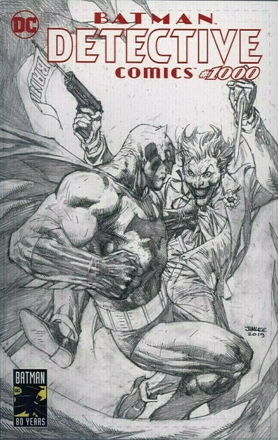 Cover for Detective Comics (DC, 2011 series) #1000 [Torpedo Comics Exclusive Jim Lee & Scott Williams Batman and Joker Variant Black and White Sketch Cover]