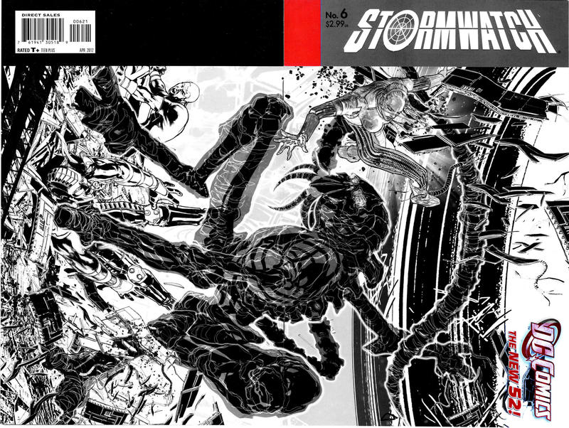 Cover for Stormwatch (DC, 2011 series) #6 [Miguel Sepulveda Black & White Wraparound Cover]